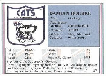 1992 AFL Regina #87 Damian Bourke Back